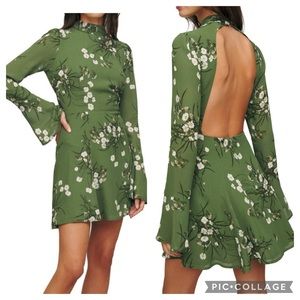 NWT Reformation Persis Long Sleeve Open Back Mini Dress in Lomita Size 0